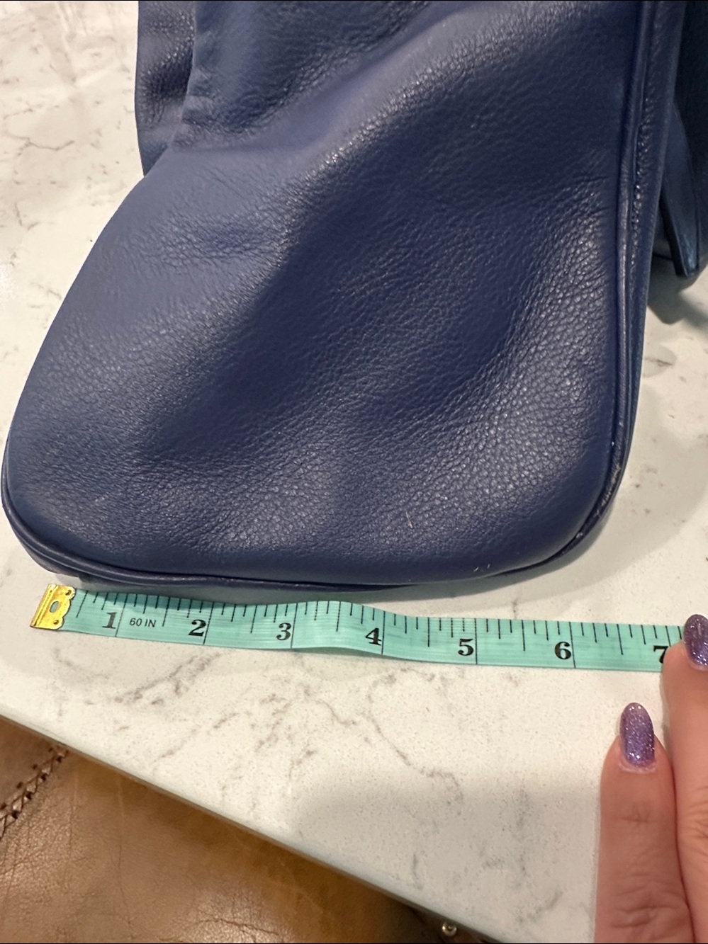 Vintage Halogen Navy Blue Leather Shoulder Bag - Picture 10 of 11